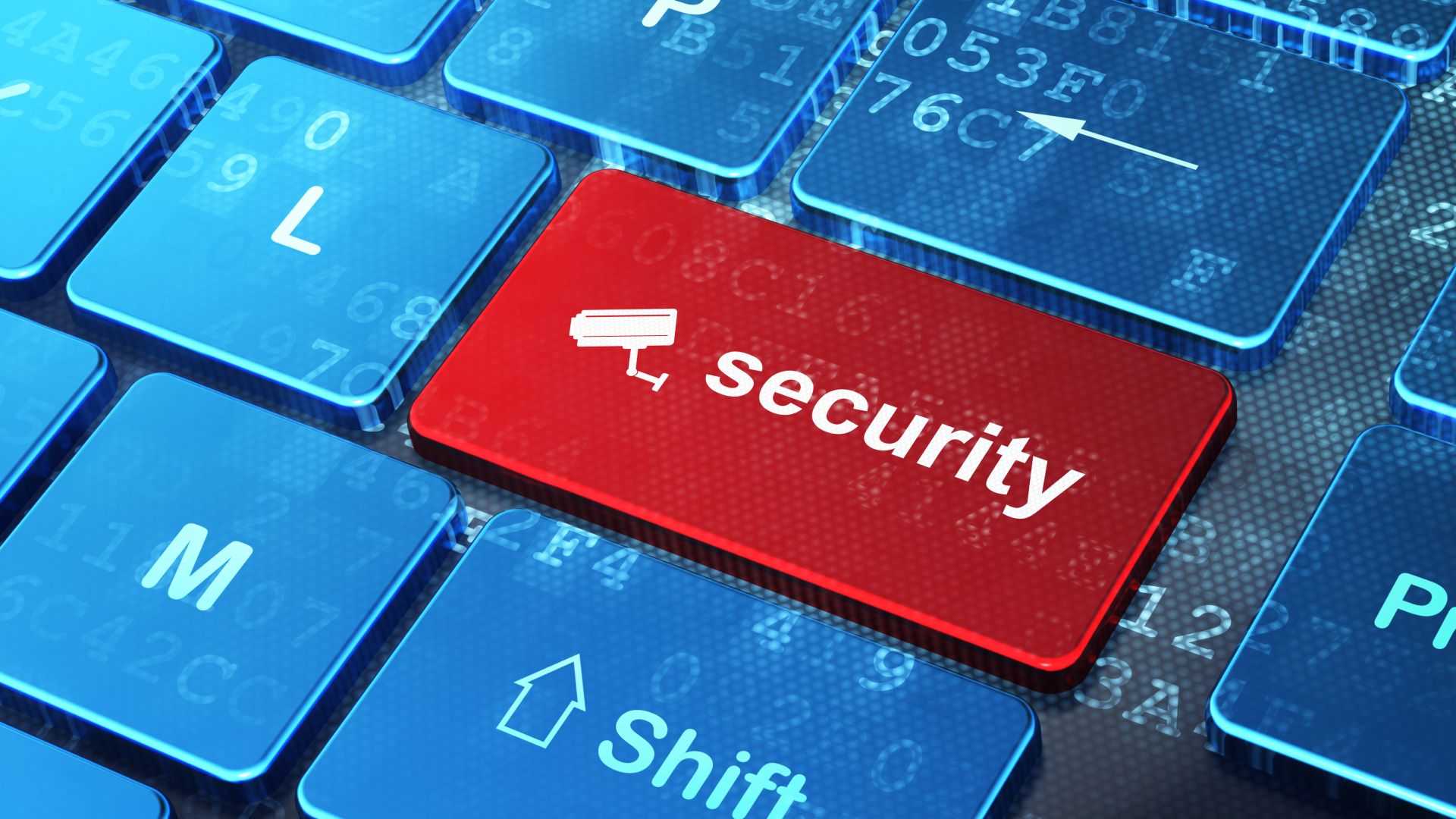 Security concept: Cctv Camera and Security on computer keyboard
